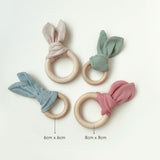 Organic Cotton Bunny Ear Wood Teether Ring