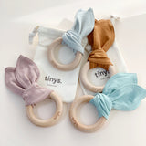 Organic Cotton Bunny Ear Wood Teether Ring