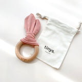 Organic Cotton Bunny Ear Wood Teether Ring