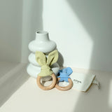 Organic Cotton Bunny Ear Wood Teether Ring