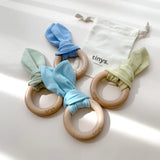 Organic Cotton Bunny Ear Wood Teether Ring