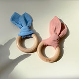 Organic Cotton Bunny Ear Wood Teether Ring